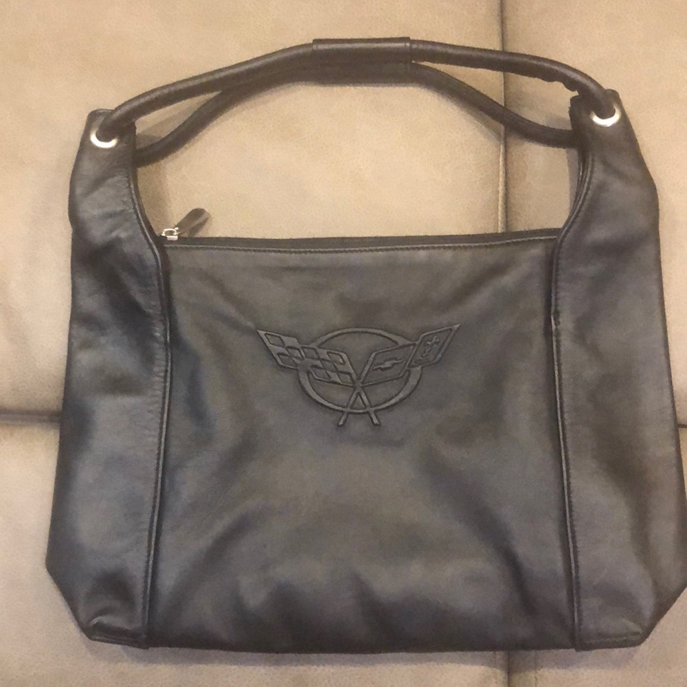 Black leather Chevrolet Corvette embossed purse